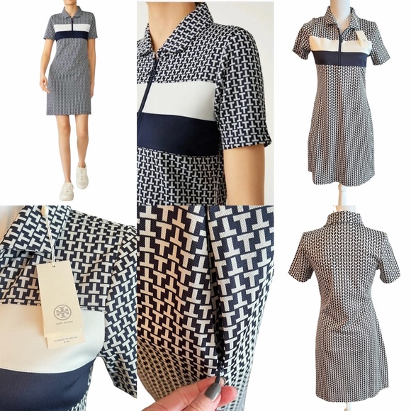 Tory Burch Sport JACQUARD COLOR BLOCK DRESS Tennis Golf SMALL NEW WITH TAGS - Picture 2 of 12